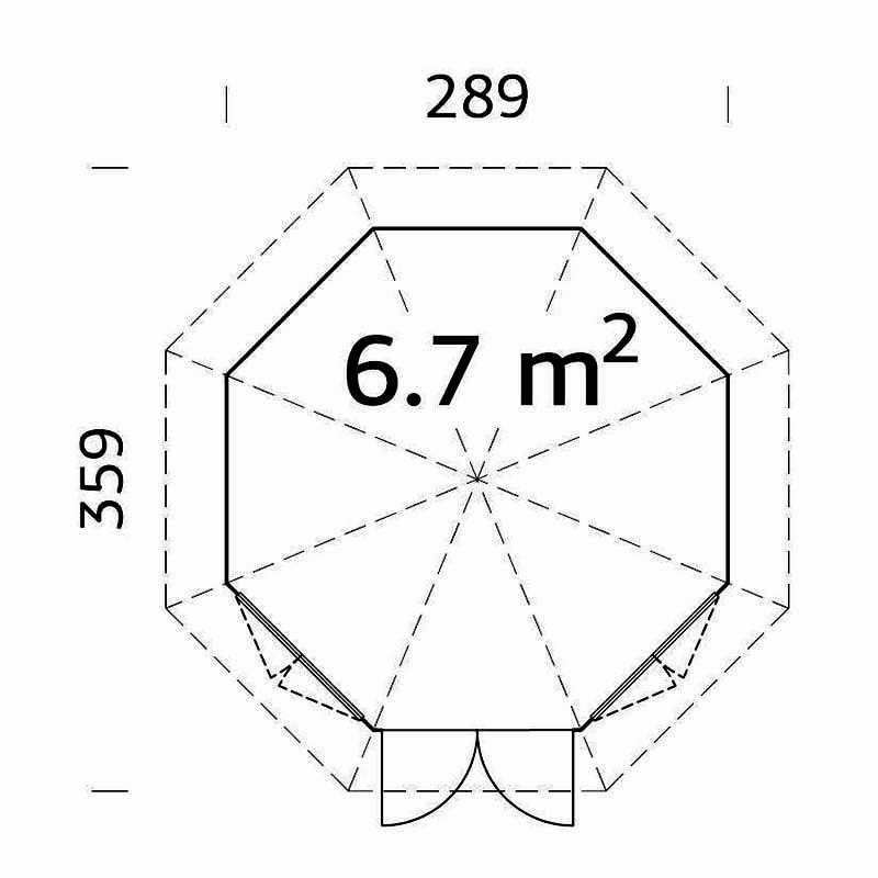 Palmako Veronica 2.9m x 2.9m Log Cabin (28mm) - 2 Windows Technical Drawing