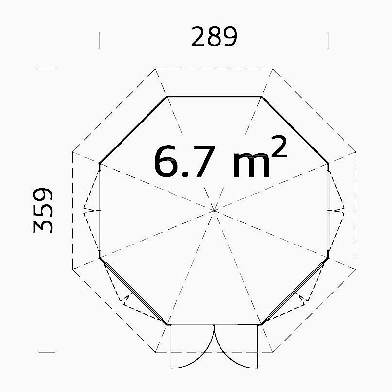 Palmako Veronica 2.9m x 2.9m Log Cabin (28mm) - 4 Windows Technical Drawing