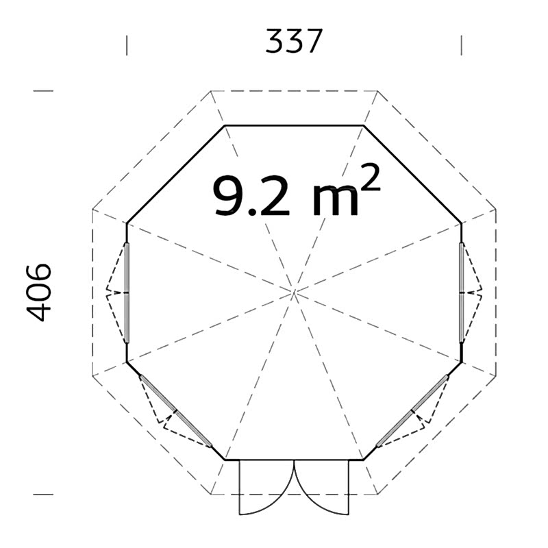 Palmako Veronica 3.4m x 3.4m Log Cabin (34mm) - 4 Windows Technical Drawing