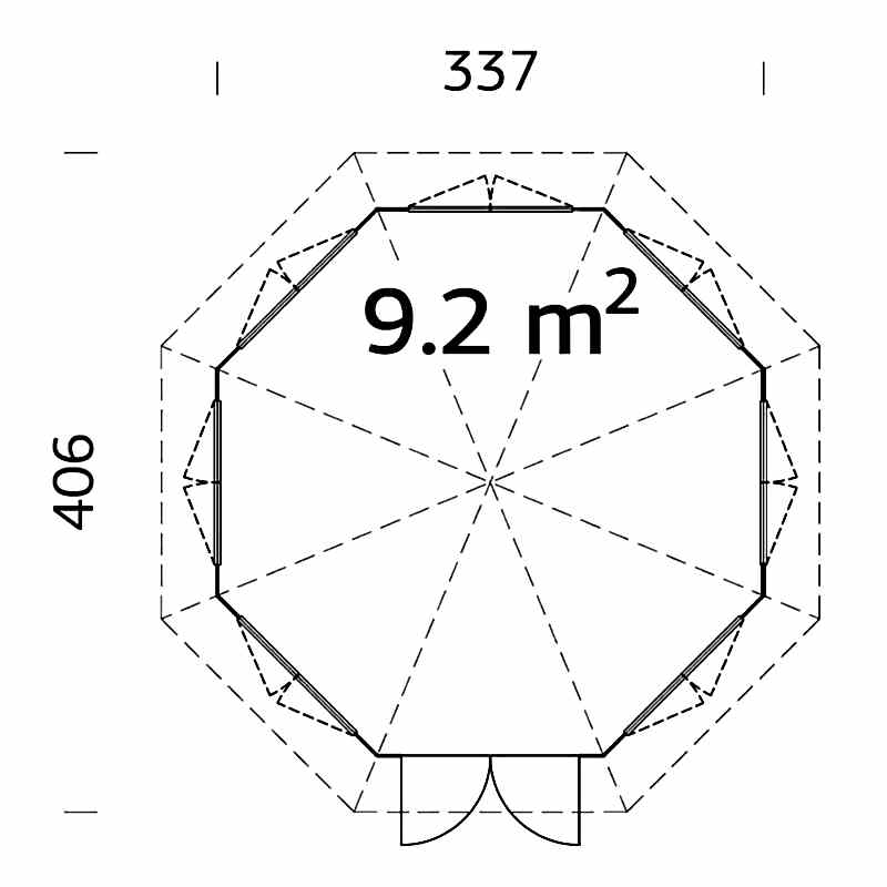 Palmako Veronica 3.4m x 3.4m Log Cabin (34mm) - 7 Windows Technical Drawing