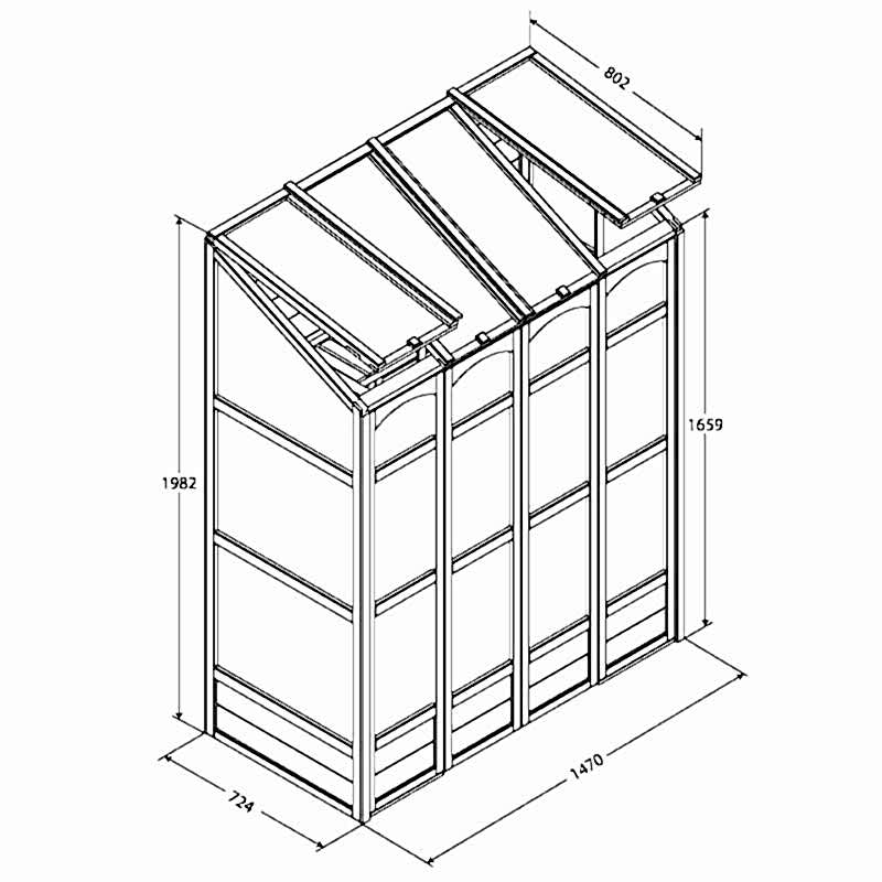 Forest 5x2 Victorian Tall Wall Greenhouse Technical Drawing