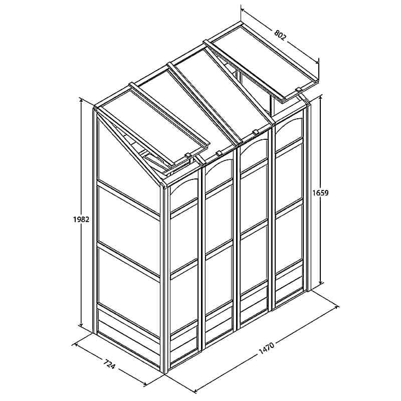 5'x2' Forest Victorian Tall Wall Greenhouse with Auto Vent (1.47x0.72m) Technical Drawing