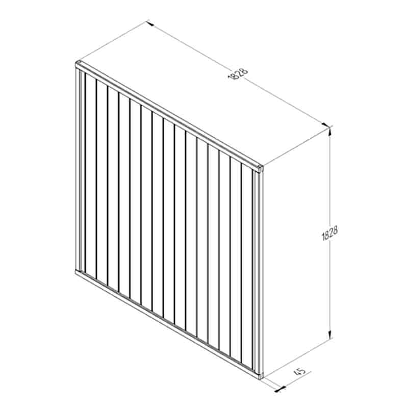 Forest 6' x 6' Pressure Treated Vertical Tongue and Groove Fence Panel (1.83m x 1.83m) Technical Drawing