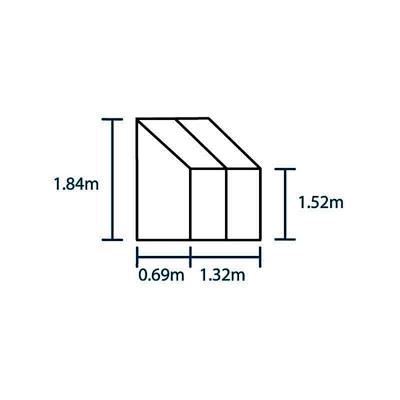 4'4 x 2'4 Halls Wall Garden 24 Small Greenhouse (1.32 x 0.69m) Technical Drawing