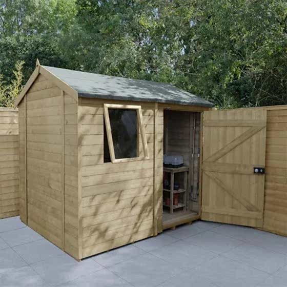 Shed on a paving slab base