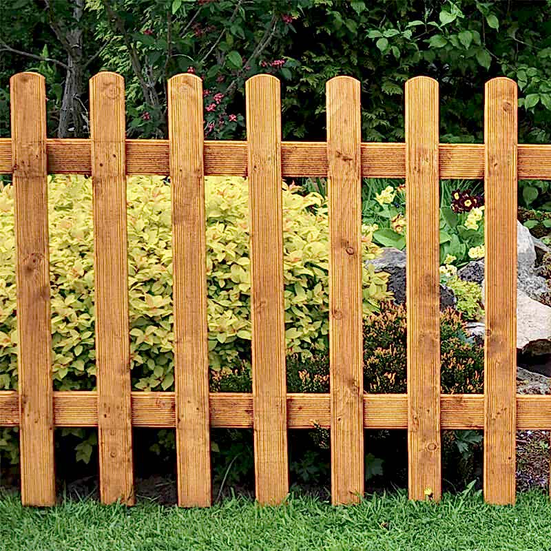 Forest 6' x 3' Wooden Pale Picket Fence Panel with plants in the background