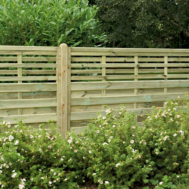 Forest 6' x 5' Kyoto Decorative Fence Panel with plants in front
