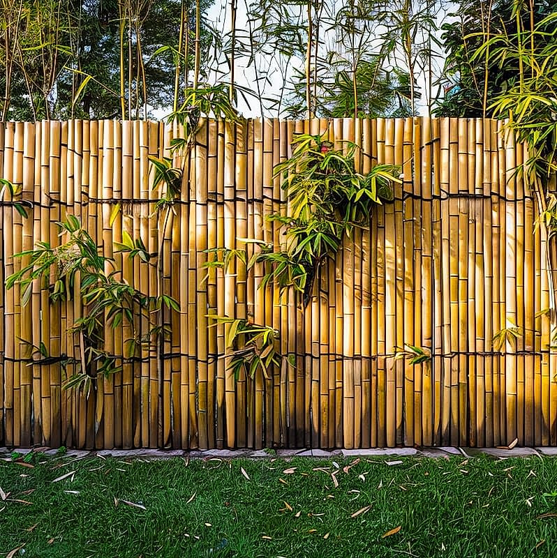one of our contemporary fencing ideas is to transform your garden with a bamboo screen such as the one in this photo