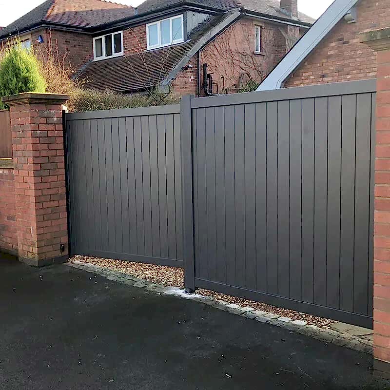 Devon Premium Metal Driveway Double Gates (Grey) - Click Here to View a photo of a metal driveway gate which is one of the gate types in our list of types of garden gates