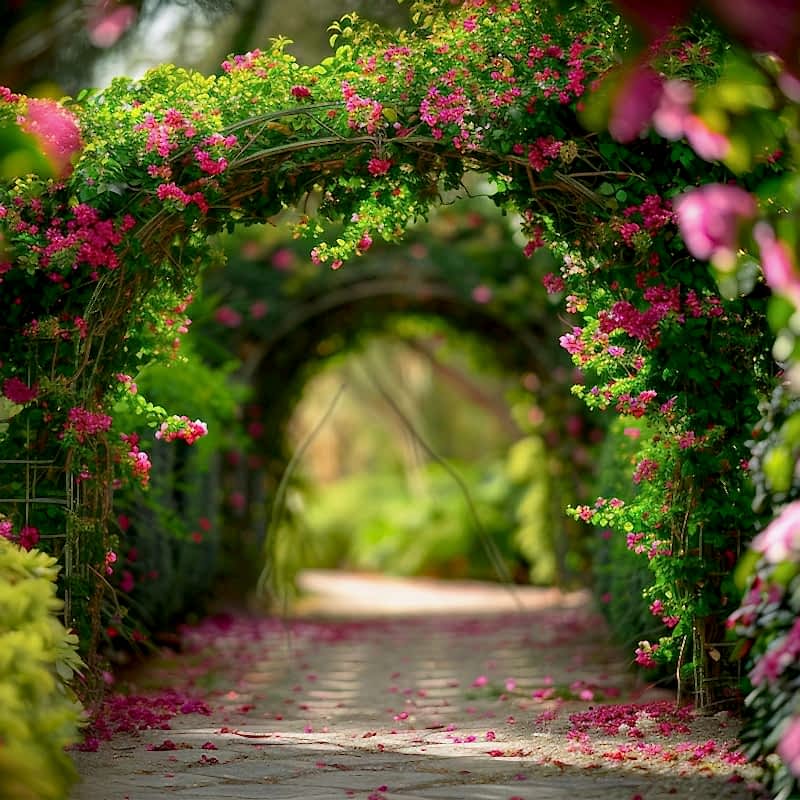 look to this image of a arch covered in roses for trellis inspiration for your own garden trellis ideas