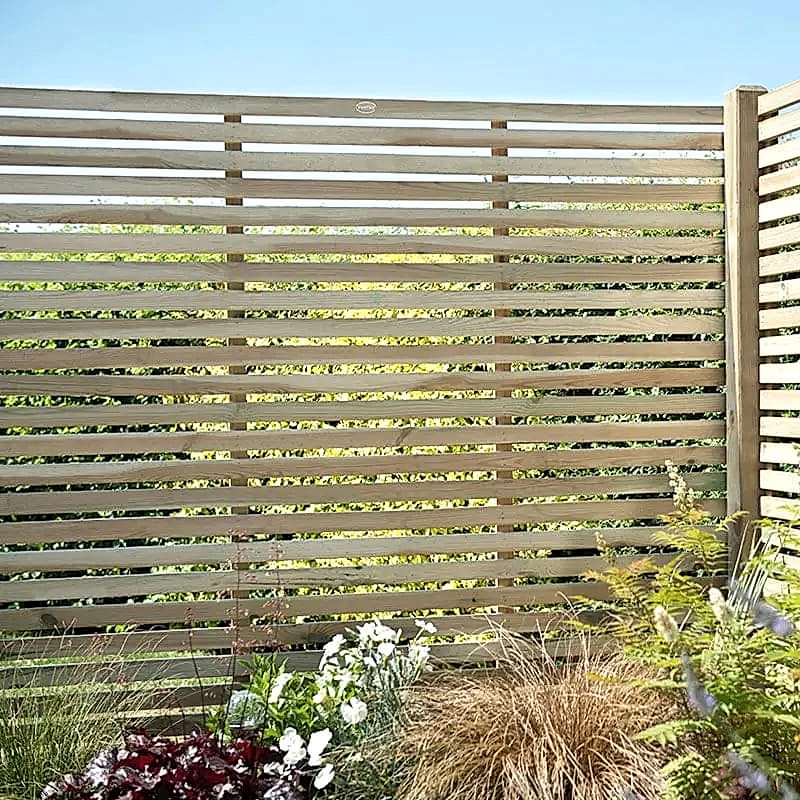 Forest 6' x 6' Pressure Treated Contemporary Slatted Fence Panel (1.8m x 1.8m) - Click Here to View a beautiful garden layout design surrounded with 2 slatted fence panels
