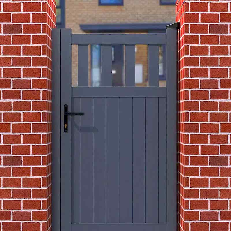 a photo of a metal side gate which is one of the gate types in our list of types of garden gates
