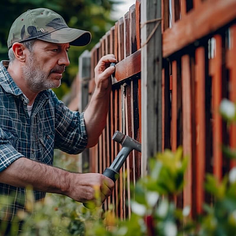 the owner of the damaged wooden fence in this photo has learned to repair a wooden fence by searching for how to repair a wooden fence or how to fix a broken fence
