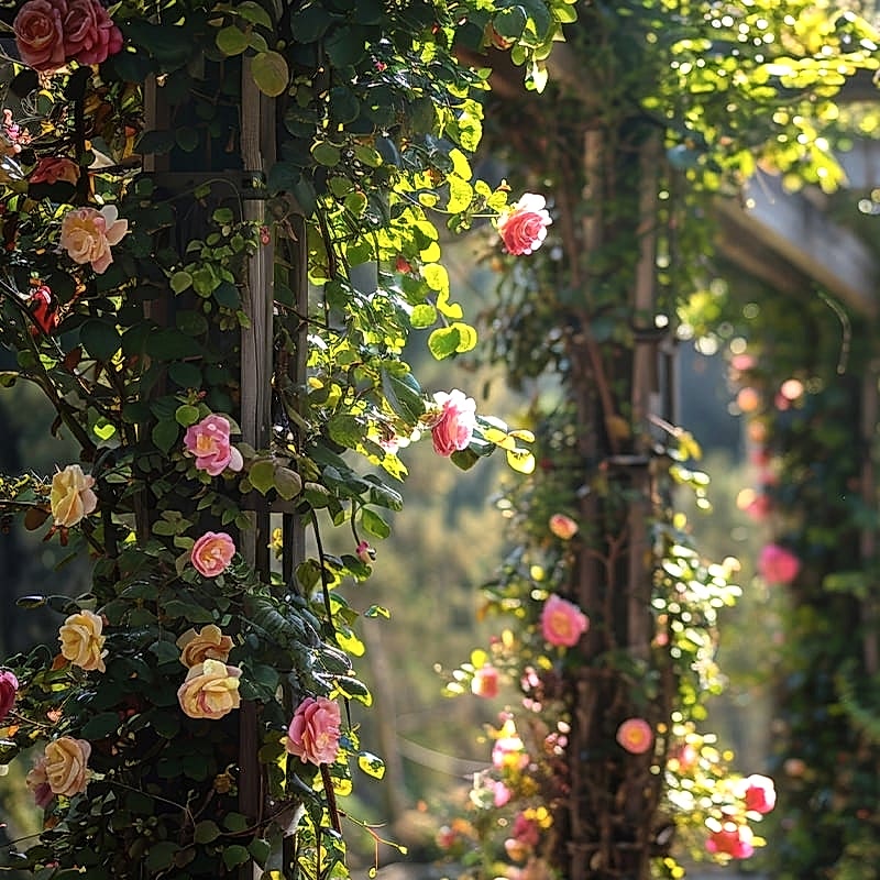 look to this image of a trellis arch covered in roses for trellis inspiration for your own garden trellis ideas