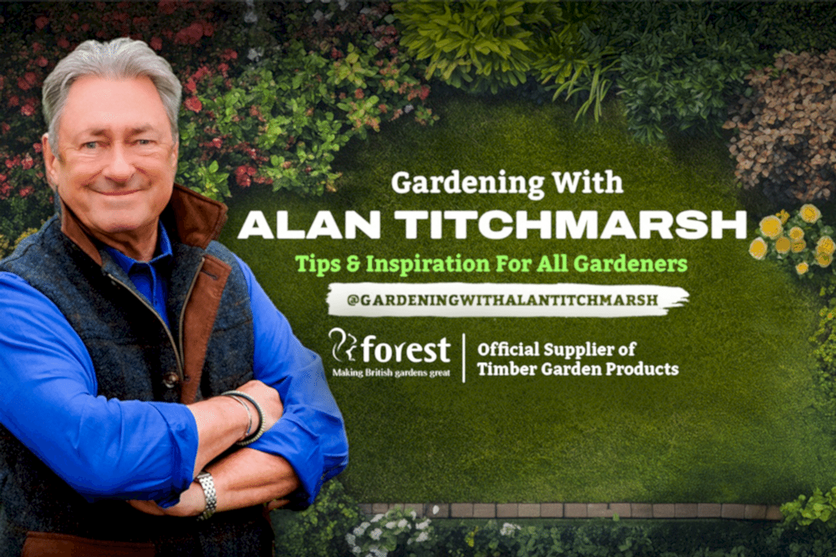 An advert for a new YouTube channel, Gardening with Alan Titchmarsh, with a photo of Alan Titchmarsh against a garden background.