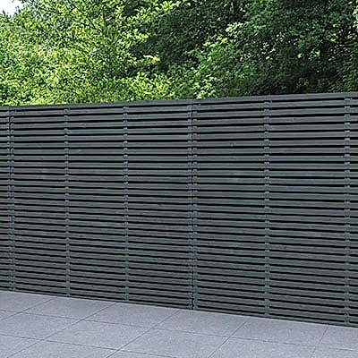 Buy the Forest 6 x 6 Contemporary Grey Double Slatted Fence Panel now Forest 6' x 6' Contemporary Grey Double Slatted Fence Panel
