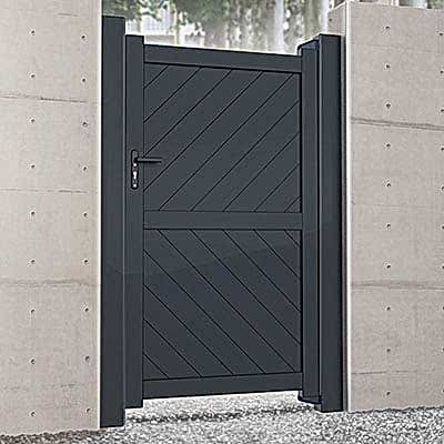Buy the Barnstaple Premium Metal Side Gate in Grey now a grey aluminium side gate with solid diagonal infill and flat top