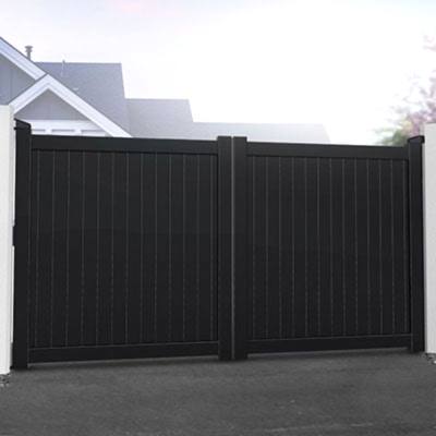 Buy the Devon Premium Metal Driveway Double Gates in Black now black metal double swing gates