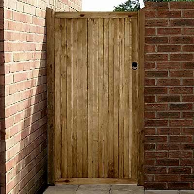 Buy the Forest 3 x 6 Acoustic Noise Reduction Pressure Treated Side Entry Gate now a 3x6 tongue and groove side gate in between 2 brick walls