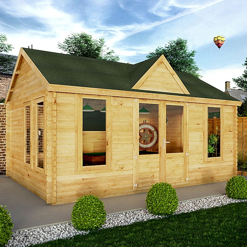 Mercia clock tower log cabin with felt roof