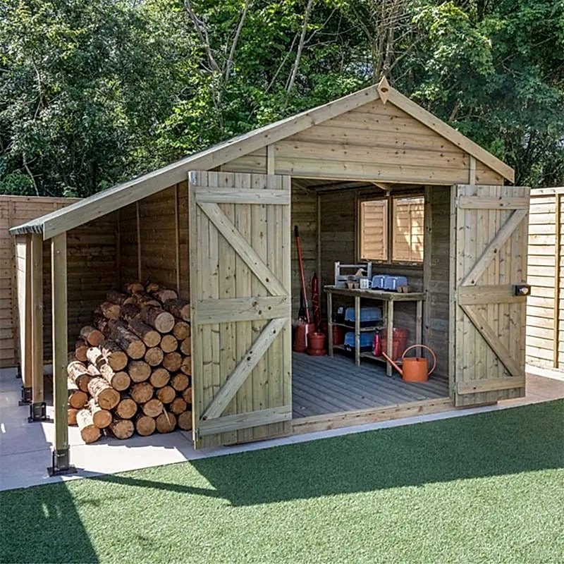 Shed with log storage Shed with log storage