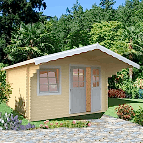Large log cabin with roof overhang Large log cabin with roof overhang