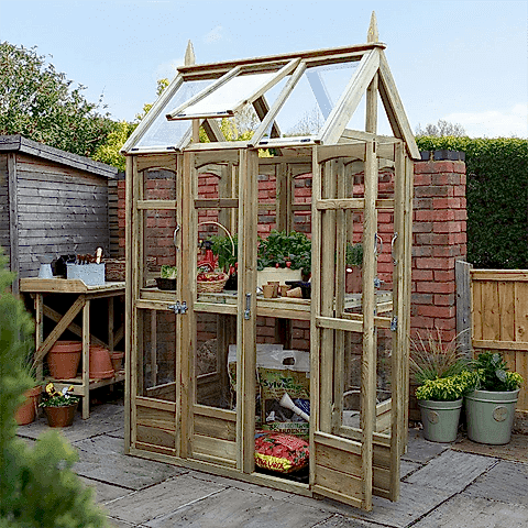 Concrete base with a wooden greenhouse on it Concrete base with a wooden greenhouse on it