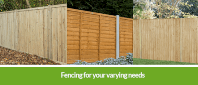An image showing a range of fencing styles across 3 different types of garden fencing