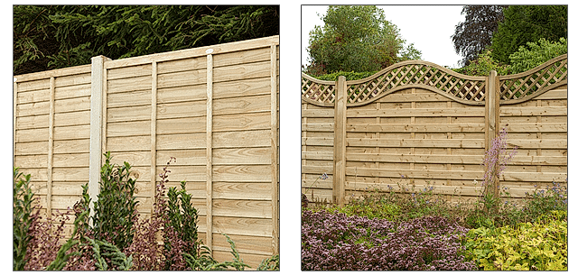 an image showing 2 different types of wooden fencing