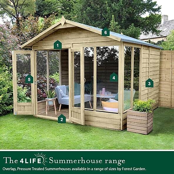 The 4Life Summerhouse Range - Overlap, Pressure Treated Summerhouses available in a range of sizes by Forest Garden