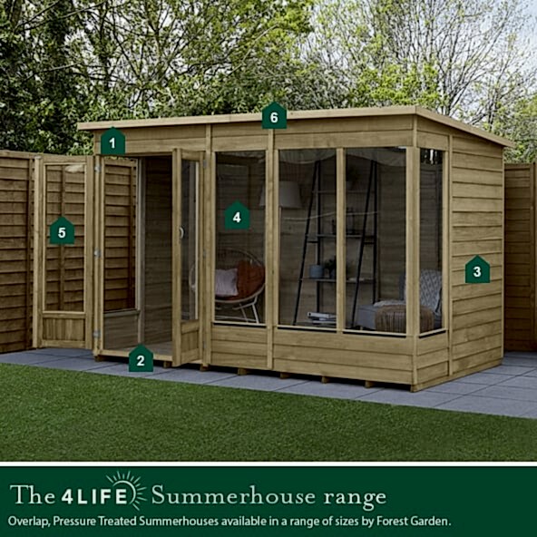 The 4Life Summerhouse Range - Overlap, Pressure Treated Summerhouses available in a range of sizes by Forest Garden