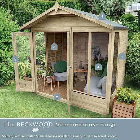 The Beckwood Summerhouse Range - Shiplap, Pressure Treated Summerhouses available in a range of sizes by Forest Garden