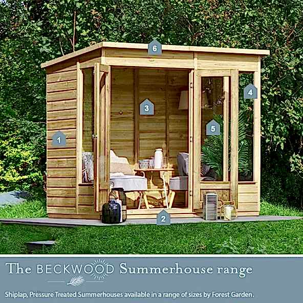 The Beckwood Summerhouse Range - Shiplap, Pressure Treated Summerhouses available in a range of sizes by Forest Garden