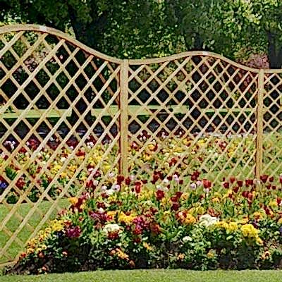 Buy the Forest Hamburg 5'11x5'11 Diamond Trellis Fence Panel now A run of diamond trellis fence panels with curved tops